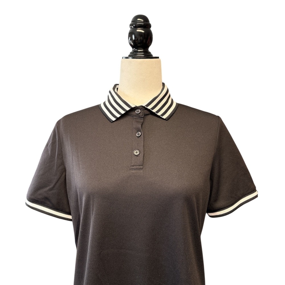 Tribal Sport Womens Black Striped Collar Polo Shirt UPF 40 Performance Top M NWT - Picture 4 of 8